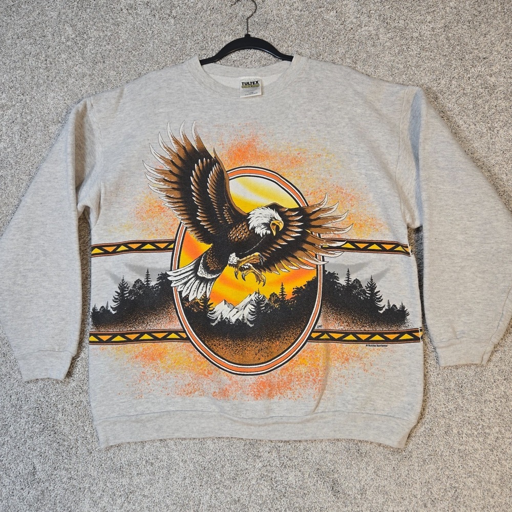 Vintage‎ Eagle Sweatshirt Mens Large Nature Graphic 90s Tultex Double sided USA